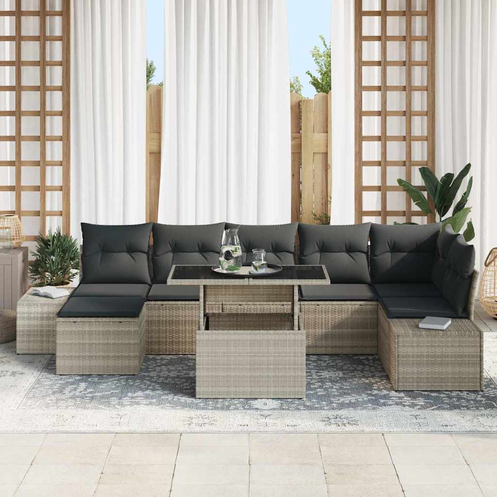 Garten-Sofa-Set mit Speicher 8 pcs Hellgrau Poly Rattan