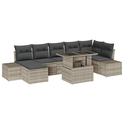 Garten-Sofa-Set mit Speicher 8 pcs Hellgrau Poly Rattan