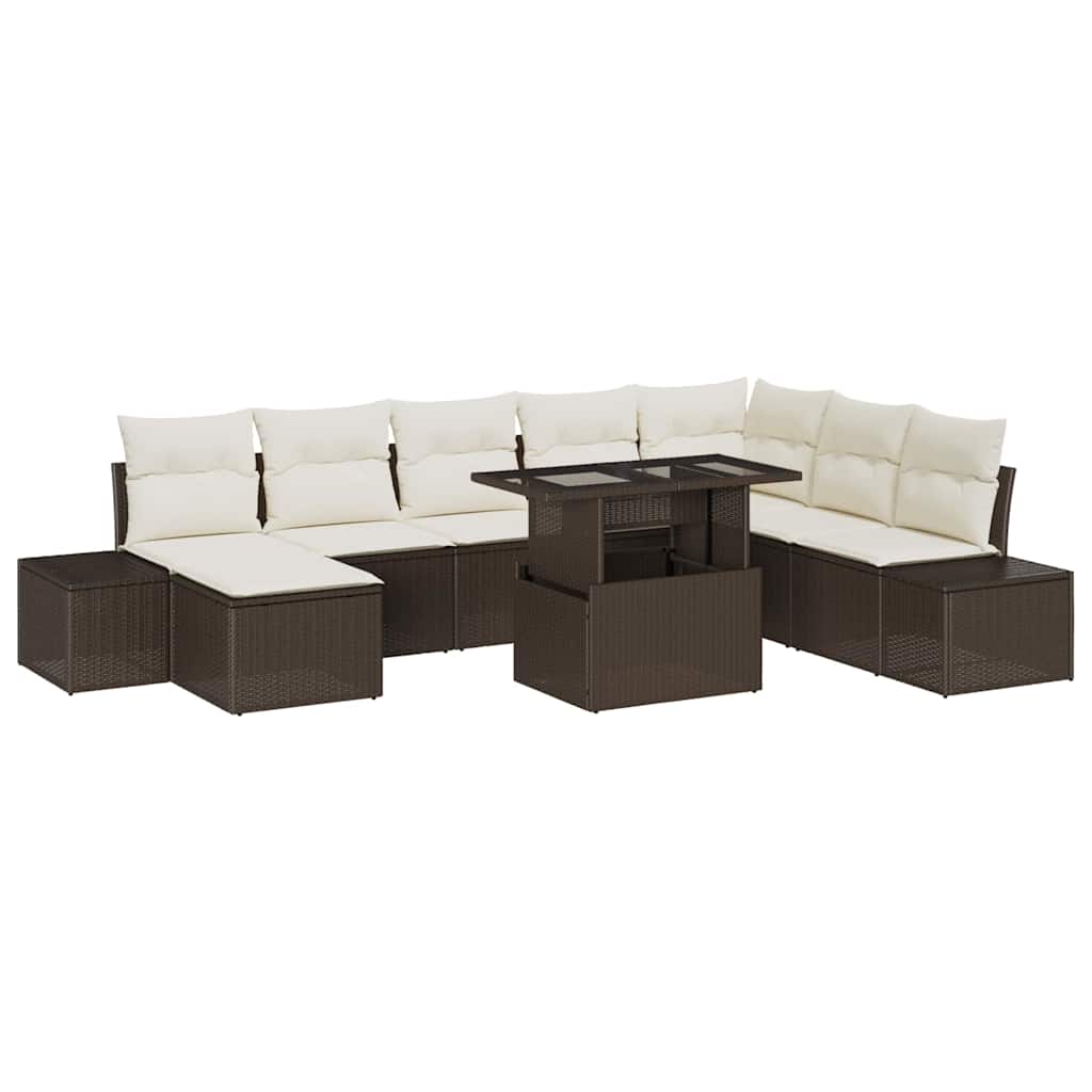 Garten-Sofa-Set mit Speicher 9 pcs Braun Poly Rattan