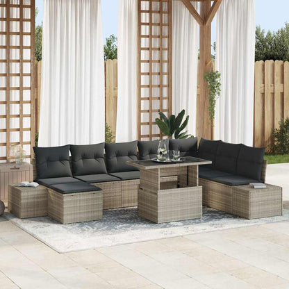 Garten-Sofa-Set mit Speicher 9 pcs Hellgrau Poly Rattan