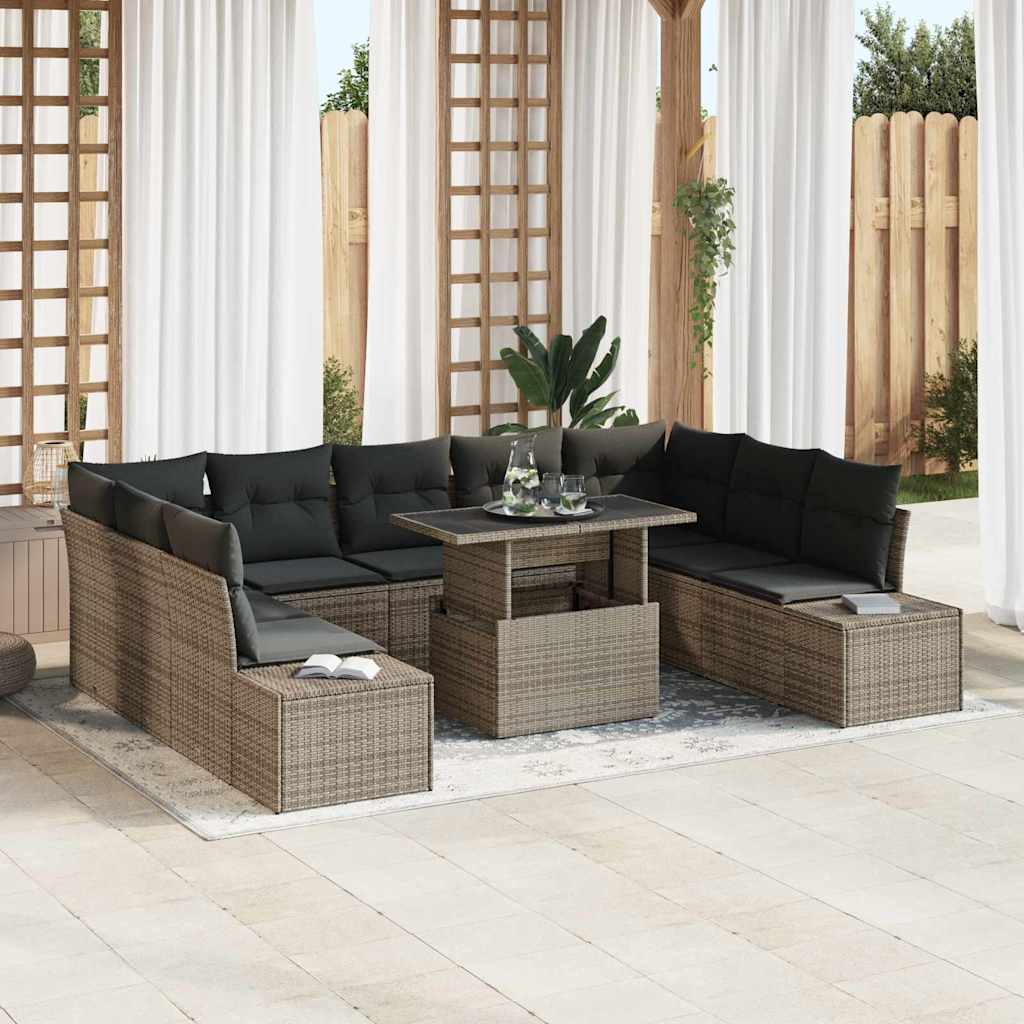 Garten-Sofa-Set mit Speicher 10 pcs Grau Poly Rattan