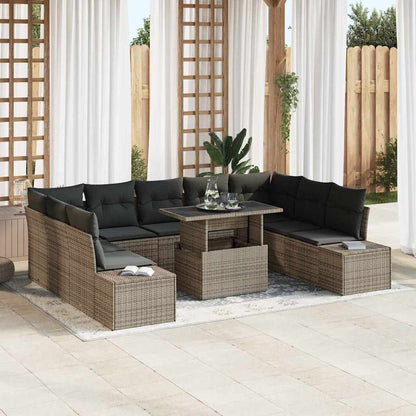 Garten-Sofa-Set mit Speicher 10 pcs Grau Poly Rattan