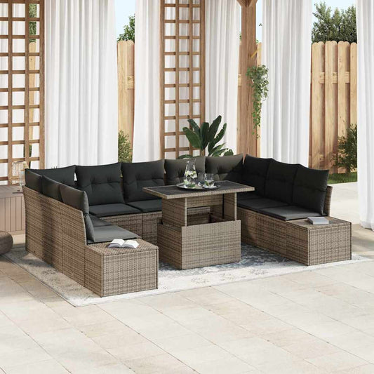 Garten-Sofa-Set mit Speicher 10 pcs Grau Poly Rattan