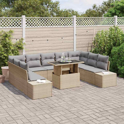 Garten-Sofa-Set mit Speicher 10 pcs Beige Poly Rattan