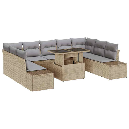 Garten-Sofa-Set mit Speicher 10 pcs Beige Poly Rattan