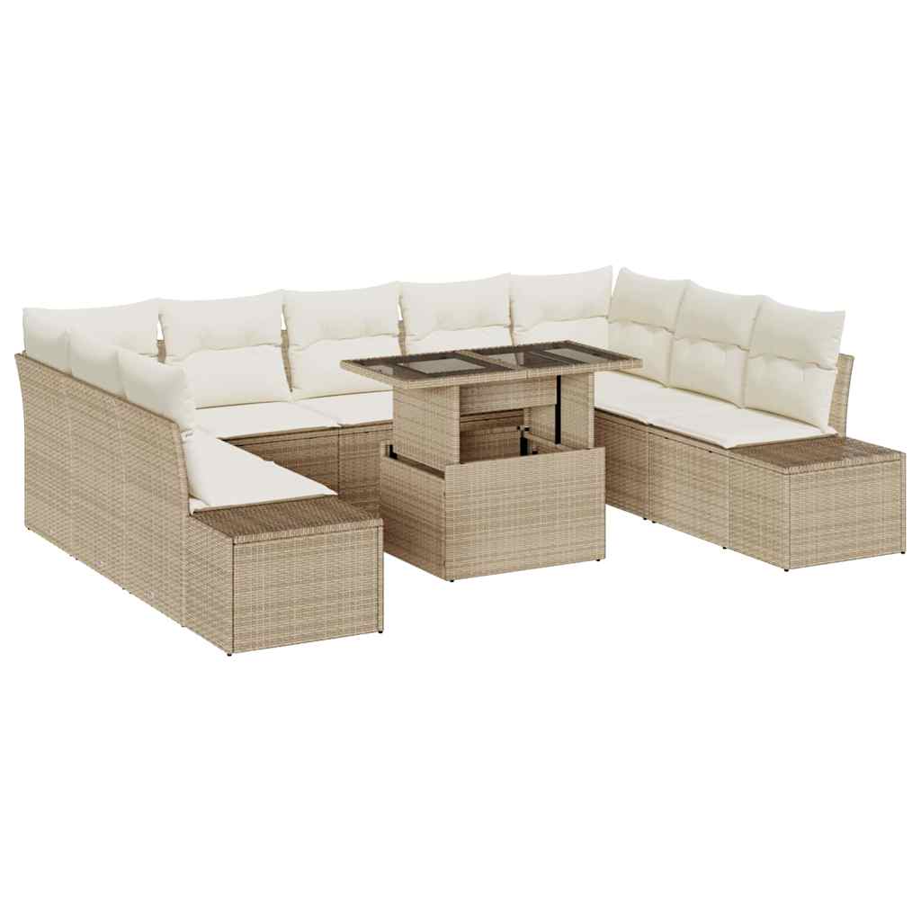 Garten-Sofa-Set mit Speicher 10 pcs Beige Poly Rattan