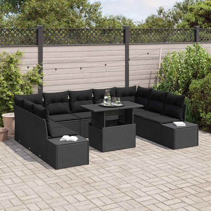 Garten-Sofa-Set mit Speicher 10 pcs Schwarz Poly Rattan