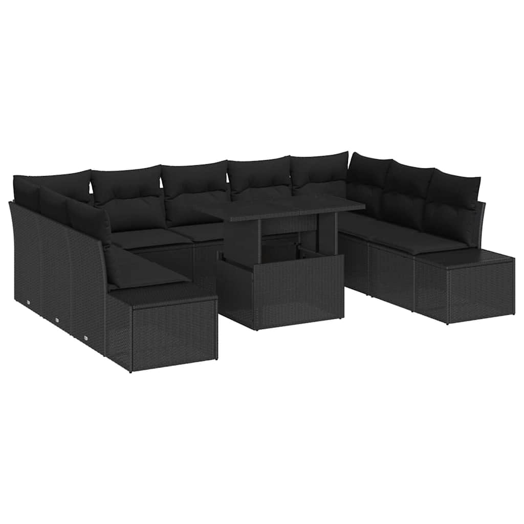 Garten-Sofa-Set mit Speicher 10 pcs Schwarz Poly Rattan