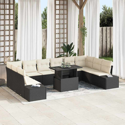 Garten-Sofa-Set mit Speicher 11 pcs Schwarz Poly Rattan