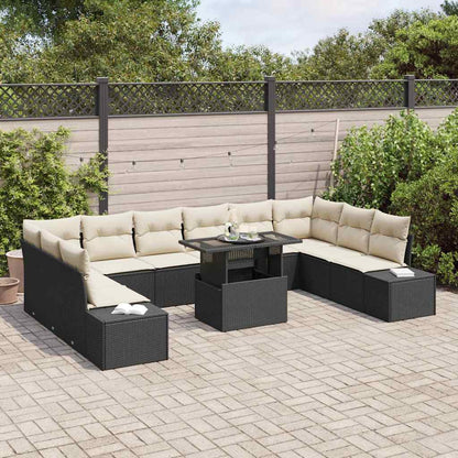 Garten-Sofa-Set mit Speicher 11 pcs Schwarz Poly Rattan