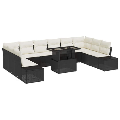 Garten-Sofa-Set mit Speicher 11 pcs Schwarz Poly Rattan