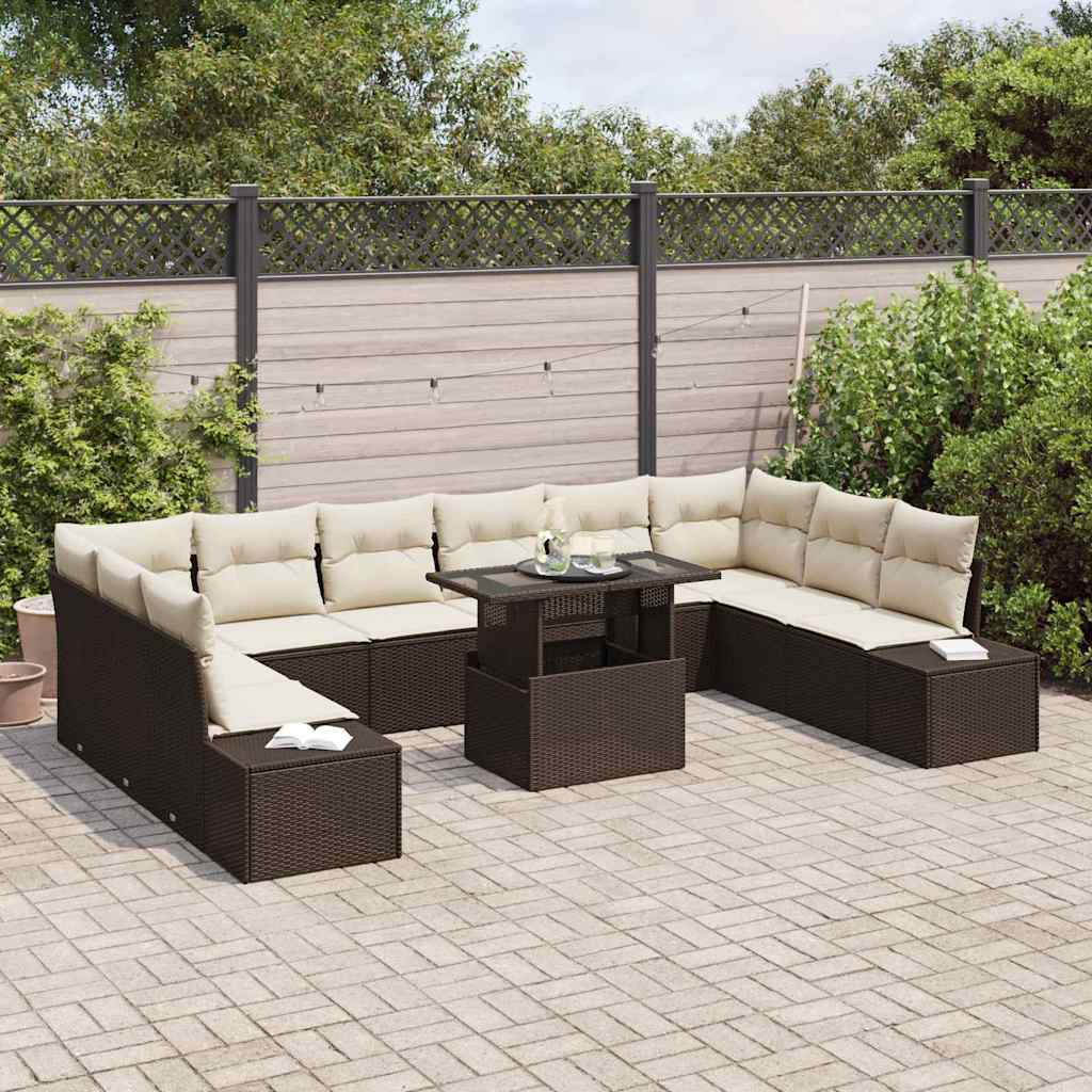Garten-Sofa-Set mit Speicher 11 pcs Braun Poly Rattan