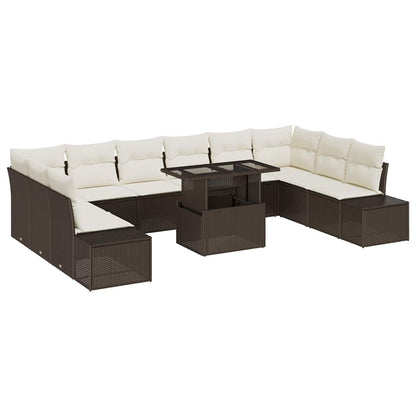 Garten-Sofa-Set mit Speicher 11 pcs Braun Poly Rattan