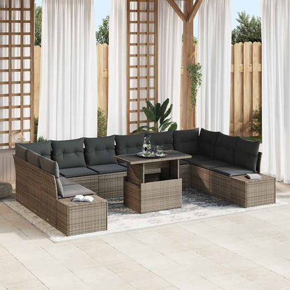 Garten-Sofa-Set mit Speicher 11 pcs Grau Poly Rattan
