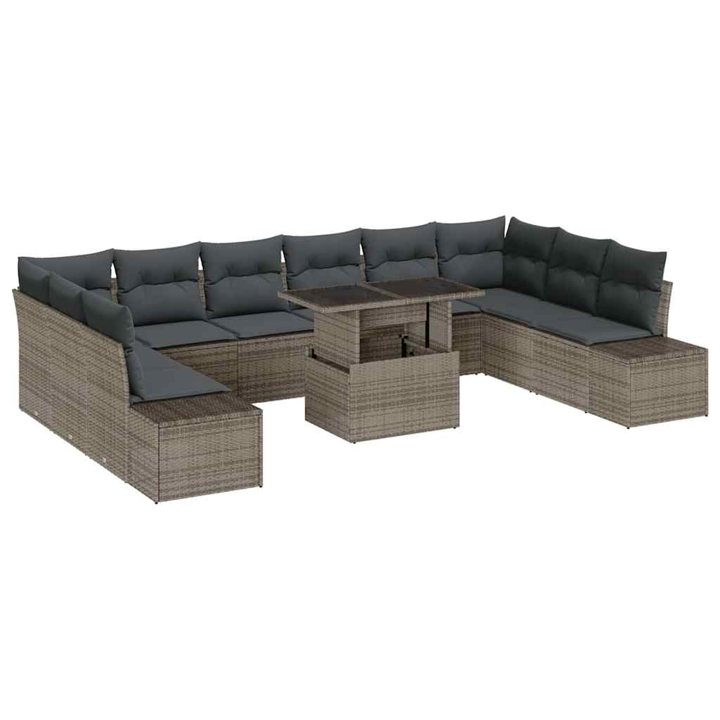 Garten-Sofa-Set mit Speicher 11 pcs Grau Poly Rattan