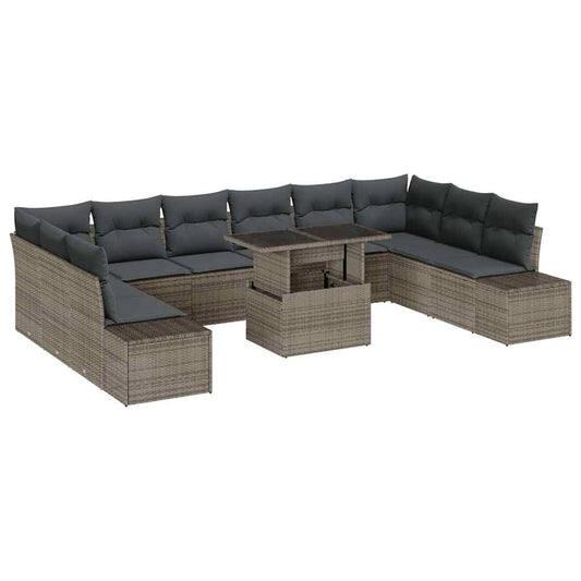 Garten-Sofa-Set mit Speicher 11 pcs Grau Poly Rattan
