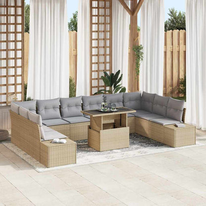 Garten-Sofa-Set mit Speicher 11 pcs Beige Poly Rattan