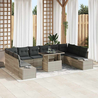 Garten-Sofa-Set mit Speicher 11 pcs Hellgrau Poly Rattan