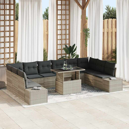 Garten-Sofa-Set mit Speicher 11 pcs Hellgrau Poly Rattan