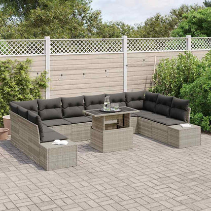 Garten-Sofa-Set mit Speicher 11 pcs Hellgrau Poly Rattan