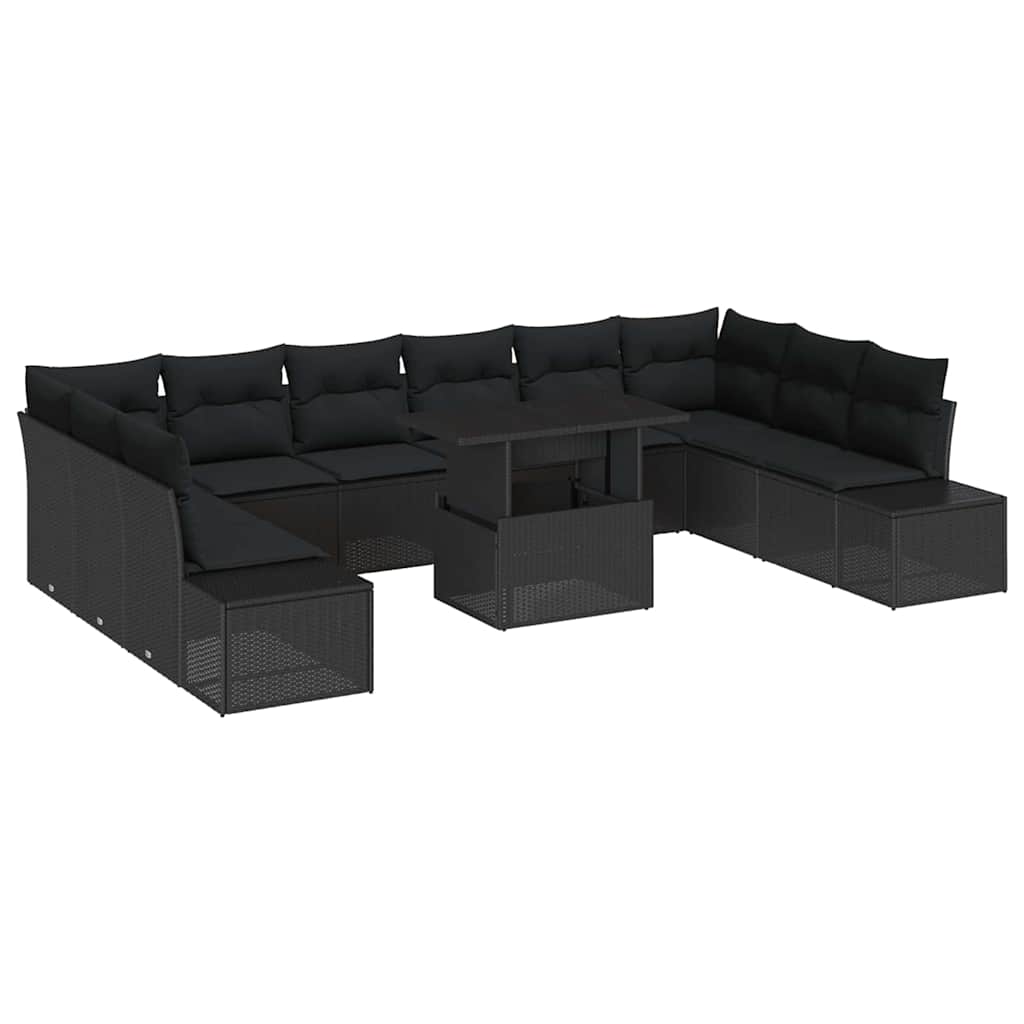 Garten-Sofa-Set mit Speicher 11 pcs Schwarz Poly Rattan
