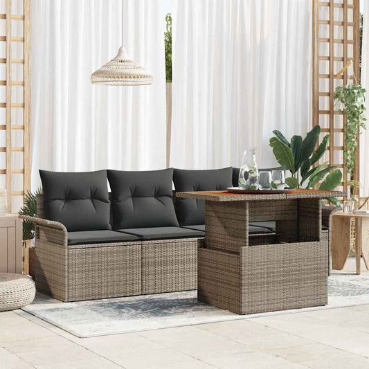 Garten-Sofa-Set mit Speicher 5 pcs Grau Poly Rattan
