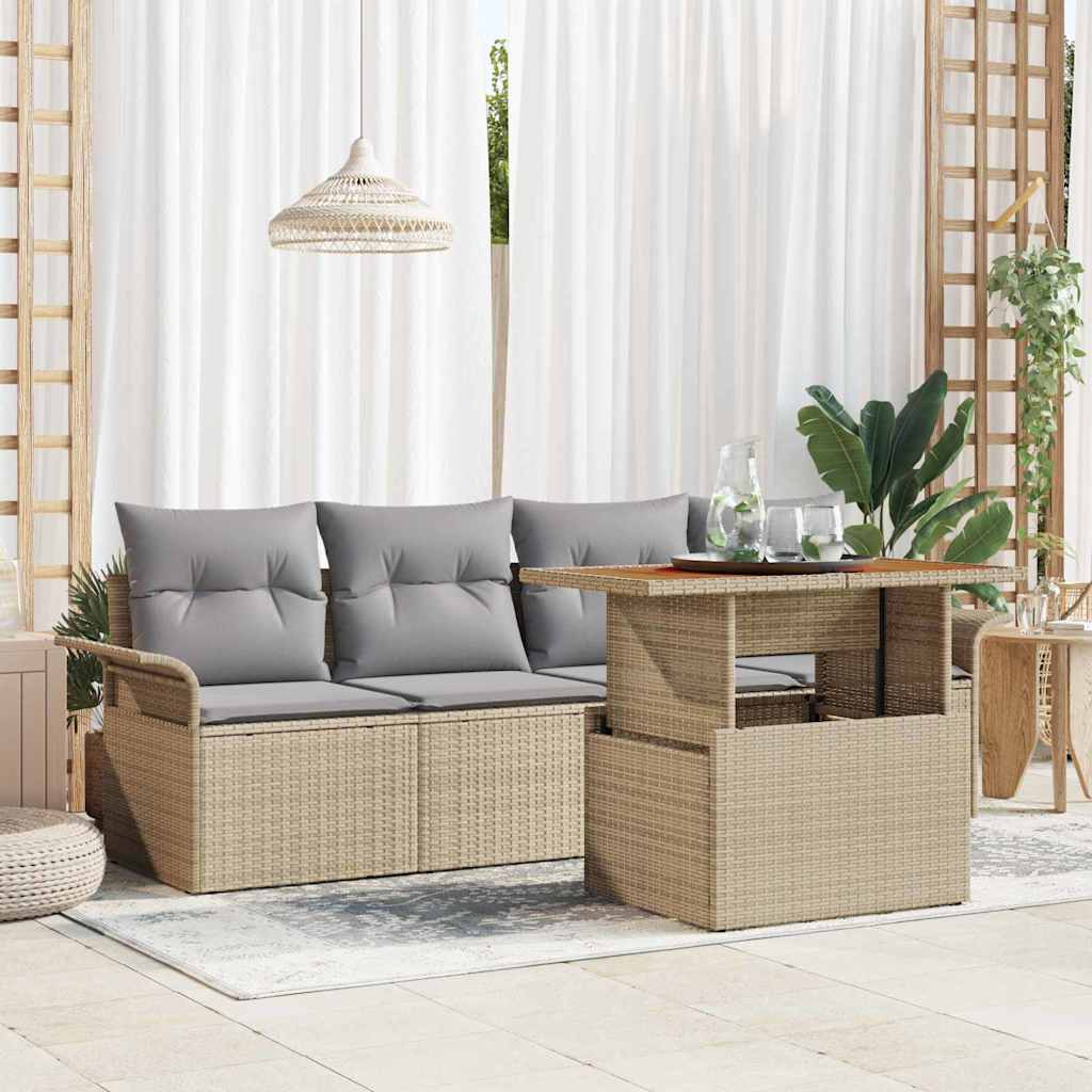 Garten-Sofa-Set mit Speicher 5 pcs Beige Poly Rattan
