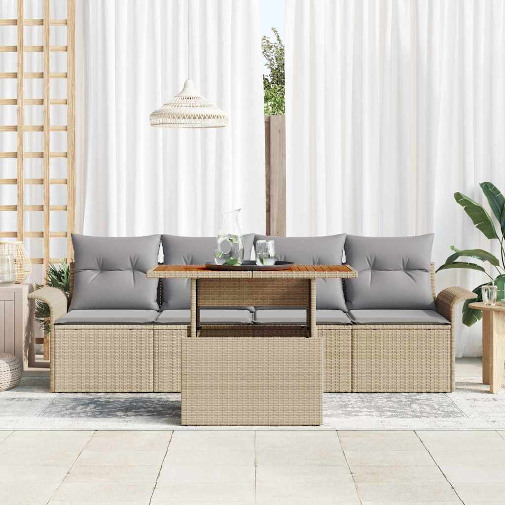 Garten-Sofa-Set mit Speicher 5 pcs Beige Poly Rattan