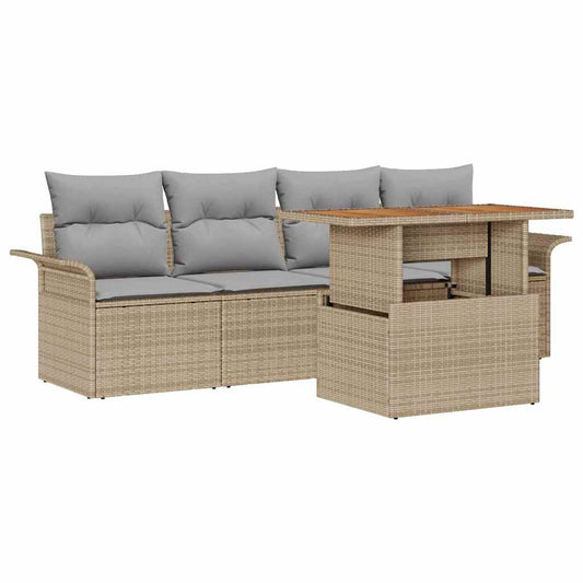 Garten-Sofa-Set mit Speicher 5 pcs Beige Poly Rattan