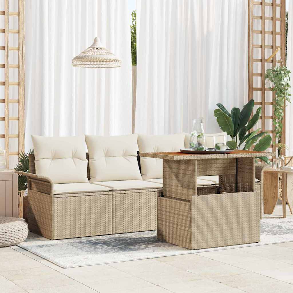 Garten-Sofa-Set mit Speicher 5 pcs Beige Poly Rattan