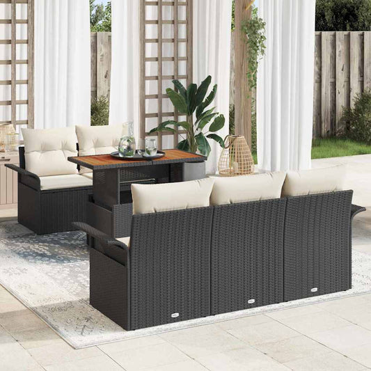 Garten-Sofa-Set mit Speicher 6 pcs Schwarz Poly Rattan