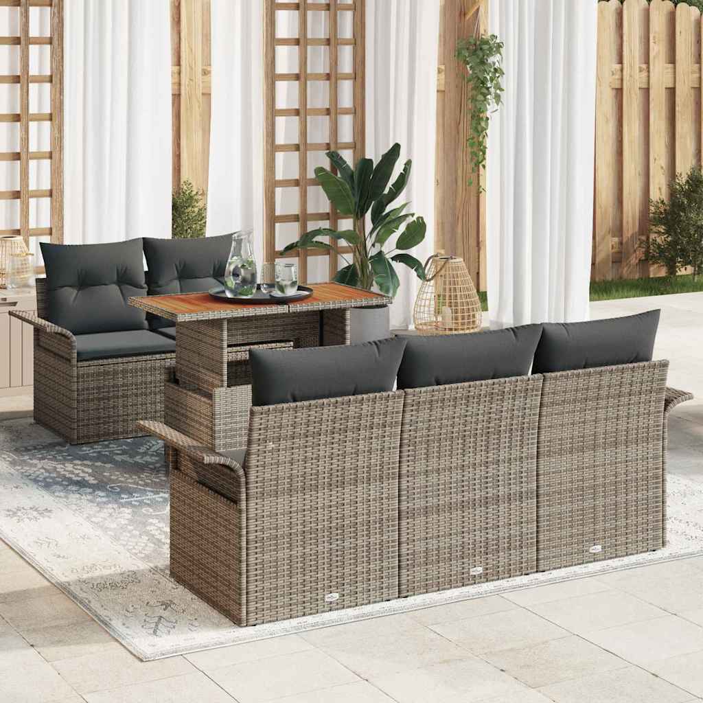 Garten-Sofa-Set mit Speicher 6 pcs Grau Poly Rattan