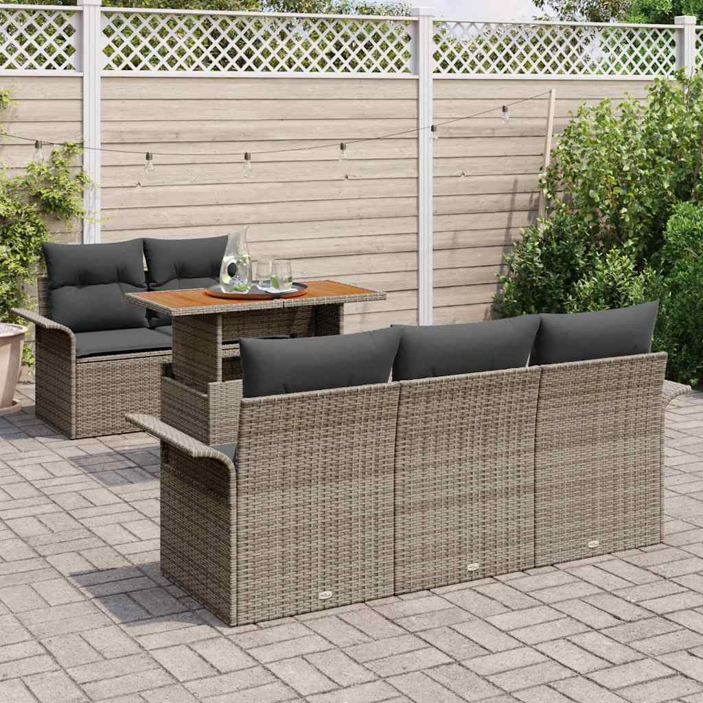 Garten-Sofa-Set mit Speicher 6 pcs Grau Poly Rattan