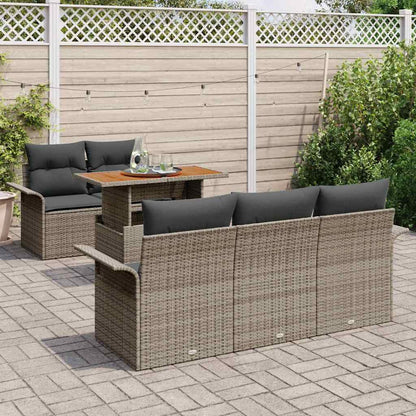 Garten-Sofa-Set mit Speicher 6 pcs Grau Poly Rattan