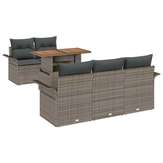 Garten-Sofa-Set mit Speicher 6 pcs Grau Poly Rattan