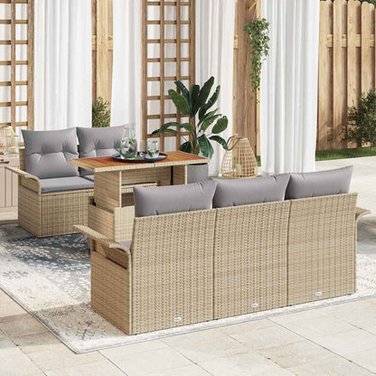 Garten-Sofa-Set mit Speicher 6 pcs Beige Poly Rattan