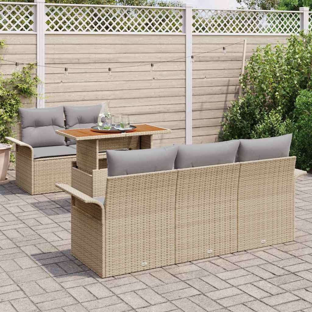 Garten-Sofa-Set mit Speicher 6 pcs Beige Poly Rattan