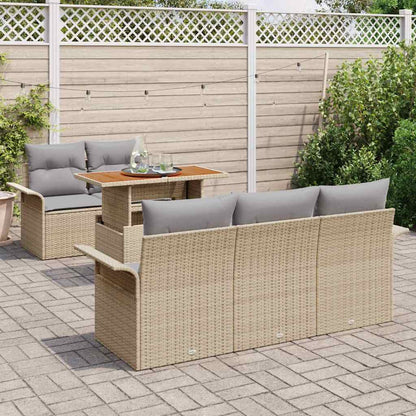 Garten-Sofa-Set mit Speicher 6 pcs Beige Poly Rattan