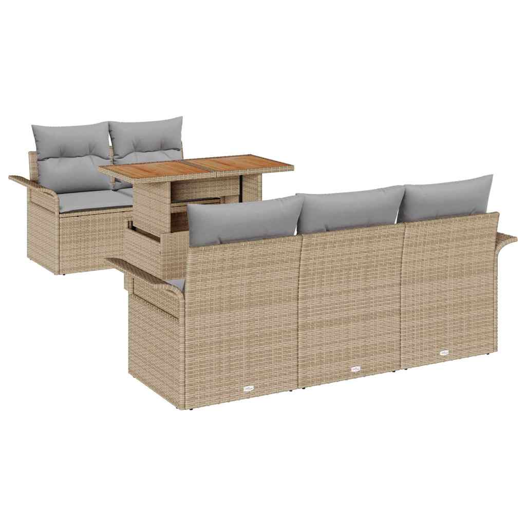Garten-Sofa-Set mit Speicher 6 pcs Beige Poly Rattan
