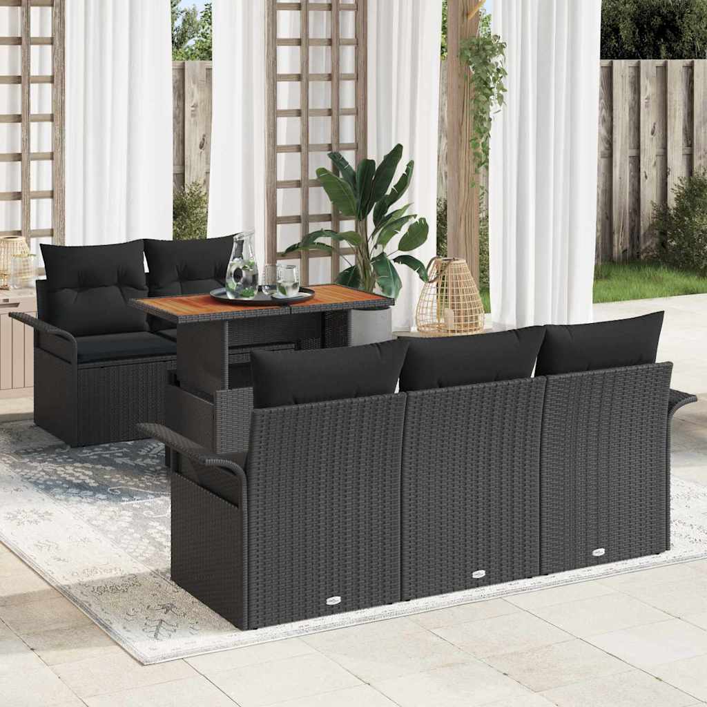 Garten-Sofa-Set mit Speicher 6 pcs Schwarz Poly Rattan