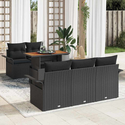 Garten-Sofa-Set mit Speicher 6 pcs Schwarz Poly Rattan