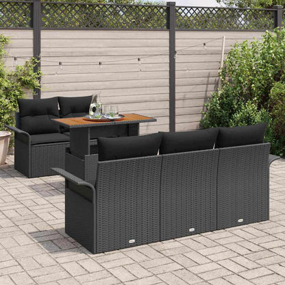 Garten-Sofa-Set mit Speicher 6 pcs Schwarz Poly Rattan