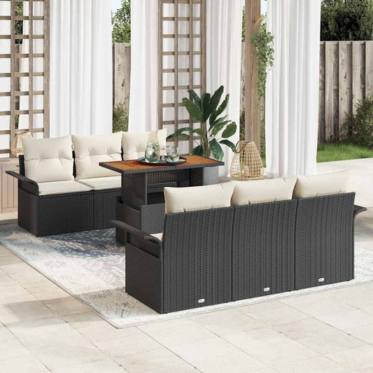 Garten-Sofa-Set mit Speicher 7 pcs Schwarz Poly Rattan