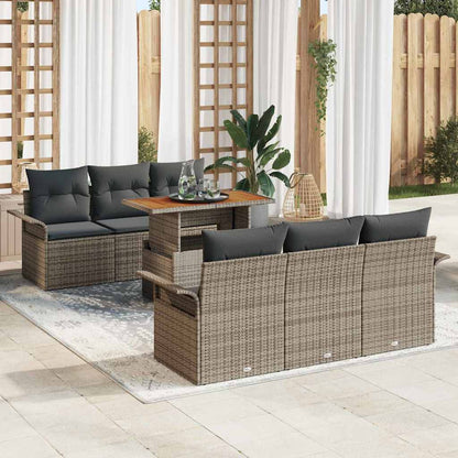 Garten-Sofa-Set mit Speicher 7 pcs Grau Poly Rattan