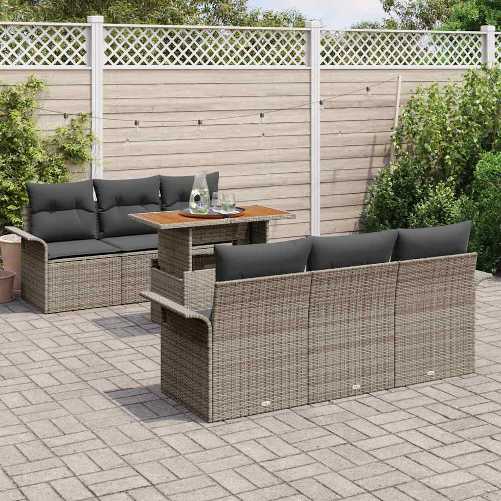 Garten-Sofa-Set mit Speicher 7 pcs Grau Poly Rattan