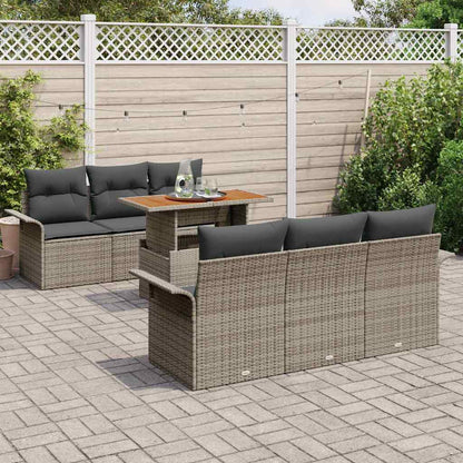 Garten-Sofa-Set mit Speicher 7 pcs Grau Poly Rattan