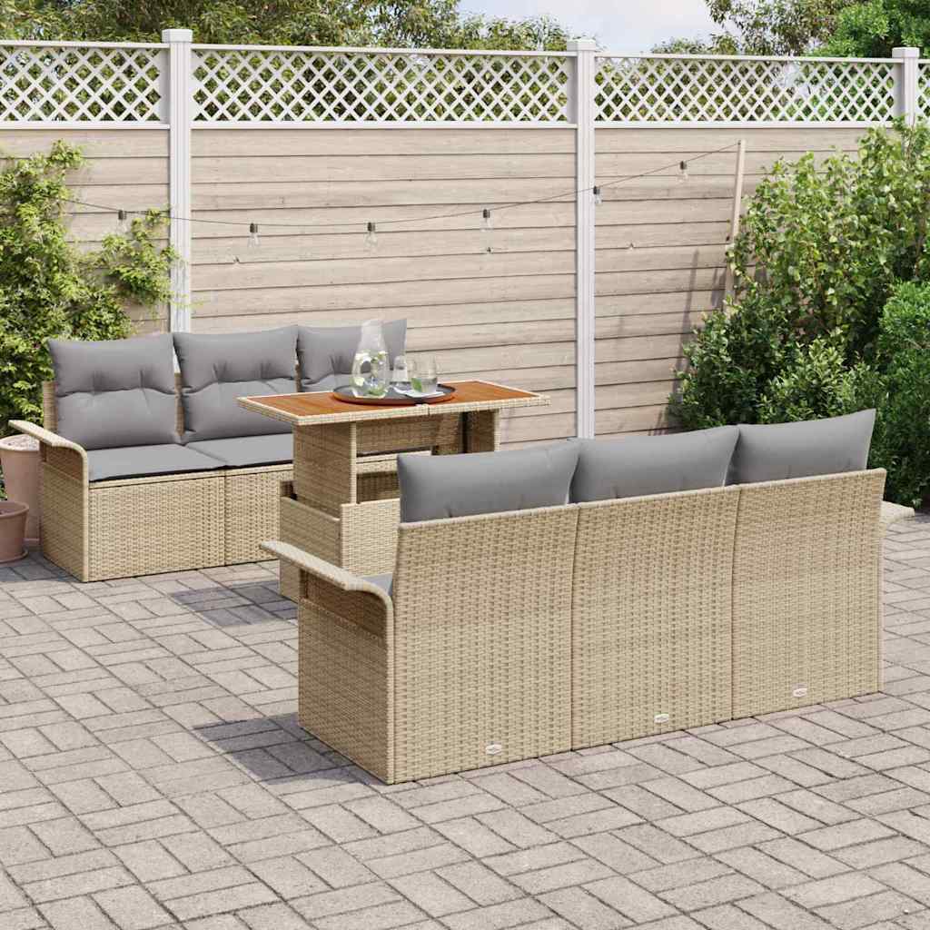 Garten-Sofa-Set mit Speicher 7 pcs Beige Poly Rattan