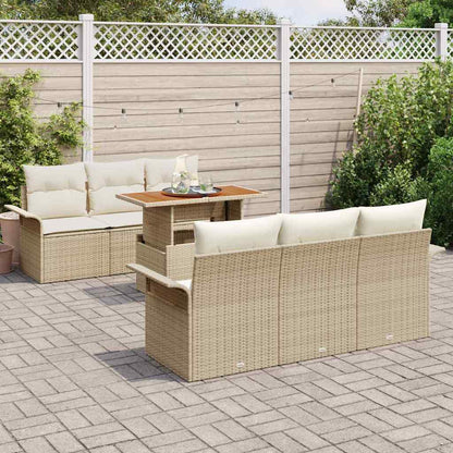 Garten-Sofa-Set mit Speicher 7 pcs Beige Poly Rattan