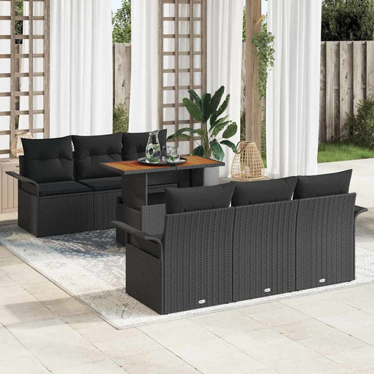 Garten-Sofa-Set mit Speicher 7 pcs Schwarz Poly Rattan