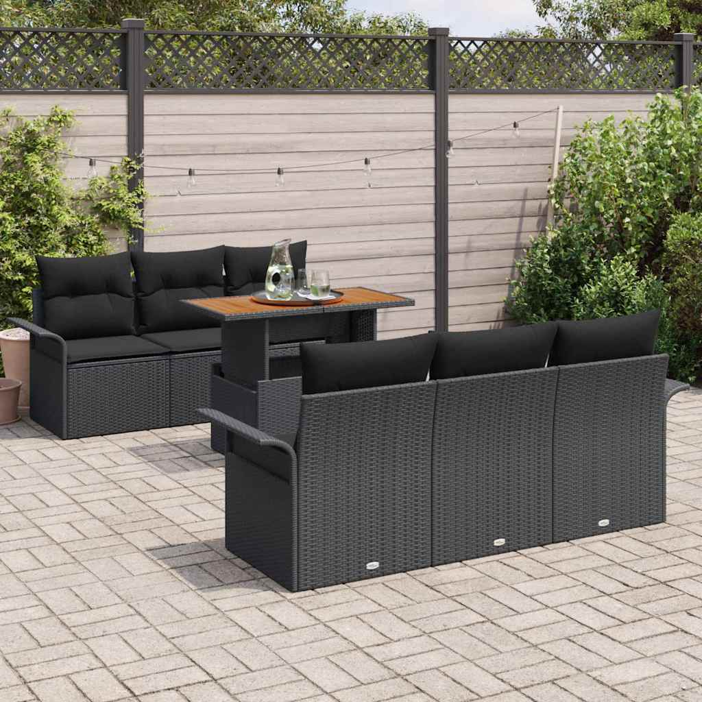Garten-Sofa-Set mit Speicher 7 pcs Schwarz Poly Rattan